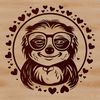 A sloth wearing glasses with heart symbols surrounded it.