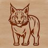 A stylized illustration of a standing cat with cute facial features.