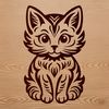 Whimsical Cartoon Cat Illustration A small cartoon cat sitting on its haunches with big round eyes.