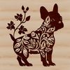 Standing Floral Dog Breed Illustration A standing Boston Terrier breed dog with a small floral pattern on its coat.