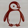 A simple line drawing of a cute penguin standing on the shore, surrounded by sea elements.
