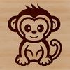 A simple line drawing of a cute monkey sitting on its haunches, suitable for vector art design.