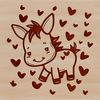 A cartoon donkey standing with love hearts surrounding its head and body.