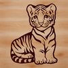 Furry Tiger Cub Silhouette A sitting tiger cub with fur texture, designed as vector art for digital use.