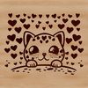 Cuddly Feline Silhouette with Hearts A close-up illustration of a big cat's head peeking out, with cute love hearts surrounding its features.