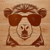 A cartoon capybara wearing sunglasses in a playful pose.