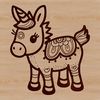 A stylized illustration of a donkey standing upright with ornate details.