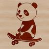 A cute illustration of a giant panda sitting on a skateboard.