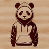 An illustration of a panda wearing a hoody, suitable for vector design and cutting machine stencils.