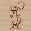 A digital illustration of a green lizard with scaly skin.