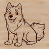 A sitting Siberian Husky dog with fur and expression depicted in simple vector lines.