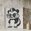 Cute Cartoon Skunk in Glasses A cartoon skunk character wearing a pair of glasses, suitable for use in digital designs.