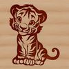 Fierce Feline Friend A colorful illustration of a sitting tiger with a large body and distinctive stripes.