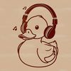 A digital illustration of a smiling duck wearing headphones.