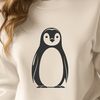Penguin Silhouette in Black Lines A simple illustration of a penguin in black lines on a white background.