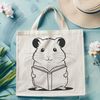 Cute Hamster Reading Book Close-up illustration of a happy hamster sitting on its hind legs and holding a book in front of it.