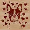 Love at First Sight Boston Terrier A vector illustration of a Boston Terrier dog with heart-shaped designs on its head.