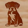 A playful Boxer dog sitting on its haunches with a happy expression, suitable for various uses in design and art projects.