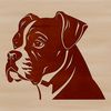 A vector graphic representation of a Boxer breed dog's face.