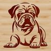 A digital illustration of a sitting bulldog, a popular pet breed.