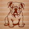 A vector illustration of a bulldog sitting on its haunches, depicted in a cartoonish style.