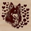 Shetland Sheepdog with Heart Design An isolated vector graphic of a Shetland Sheepdog breed dog with decorative heart elements integrated into its design.