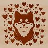 A close-up vector illustration of a Shiba Inu's head, featuring a stylized representation with love hearts.