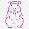 Reading Capybara Landscape Scene A large rodent with webbed feet is reading a book in a serene outdoor setting.