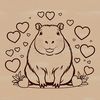 Cute Capybara Illustration with Heart Symbols A stylized illustration of a capybara, a large rodent native to South America, featuring heart symbols.