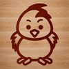 A simple line drawing of a cute chicken farm animal in various poses.
