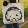 A small hedgehog peeking out from behind a leaf, illustrated in vector art.