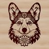 Floral Patterning on a Cute Canine Face Illustrative vector design of a Corgi's head, featuring a cute dog with a floral pattern.