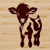 Cow and Calf Farm Friends A simple illustration of a cow with calf standing in a farm yard.