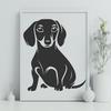 An SVG graphic featuring a seated dachshund animal portrait.