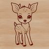 A stylized illustration of a white-tailed doe in a forest setting.