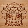 A baby Triceratops standing in a grassland setting, depicted in simple vector lines.
