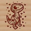 A cute prehistoric baby dinosaur illustration with love hearts.