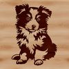 Cute Shetland Dog Portrait in Simple Lines A portrait of a Shetland Sheepdog sitting on its haunches, depicted in simple lines for easy editing.