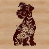 A portrait illustration of a sitting miniature dog with a distinctive beard.