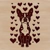 Adorable Seated Dog Illustration A vector illustration of a seated Boston Terrier with heart-shaped accents, suitable for digital design.