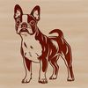 Small Dog Silhouette in Relief A small breed dog standing on its hind legs, with a short, sturdy build and distinctive facial features.