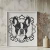 Boston Terrier Clipart with Love Hearts A vector illustration of a smiling Boston Terrier with love hearts surrounding its head.