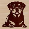Rottweiler Clip Art Close-up illustration of a sitting rottweiler dog with a calm expression.