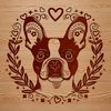Adorable Dog Illustration with Love Hearts A stylized illustration of a Boston Terrier's head with ornate details.