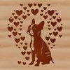 Adorable Boston Terrier Vector Clip Art Boston Terrier sitting with heart graphics in the background.