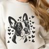 Adorable Dog Head Design with Heart Accents A Boston Terrier's head with a pair of love hearts above its eyes, suitable as clip art for personal or commercial projects.