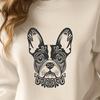 Hand-Drawn Dog Illustration A detailed illustration of a Boston Terrier's head, suitable for vector design or cutting machine projects.