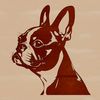 A stylized vector illustration of a Boston Terrier dog's head, suitable for various design applications.
