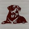 A vector illustration of a Rottweiler in a laying position.