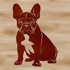 A cartoon representation of a French Bulldog breed sitting comfortably.